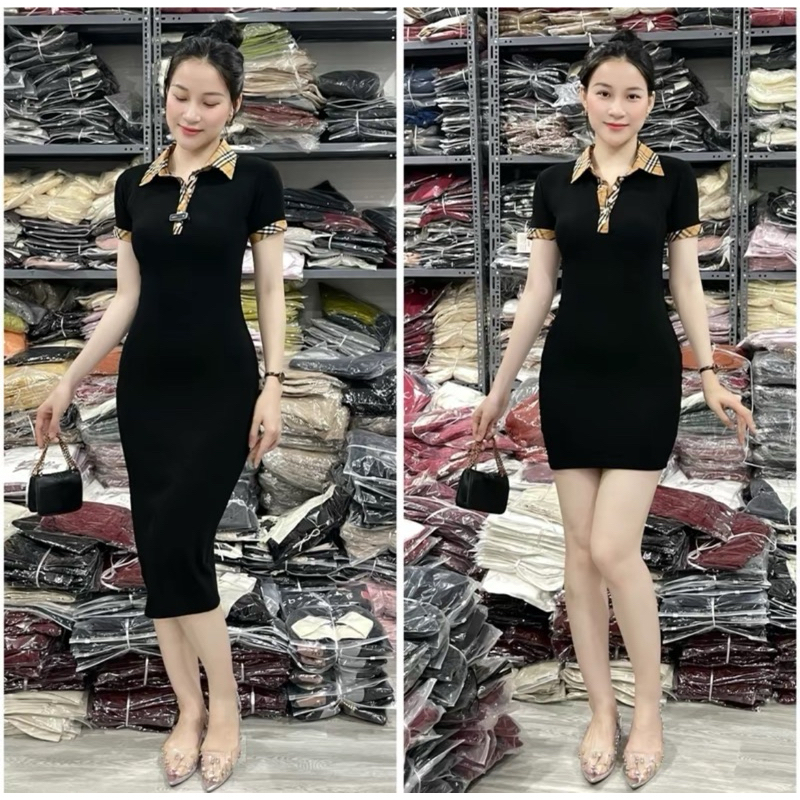 Váy Polo Cổ Trụ kẻ Bbr dáng ngắn chữ A-Siêu tôn dáng ,siêu xinh