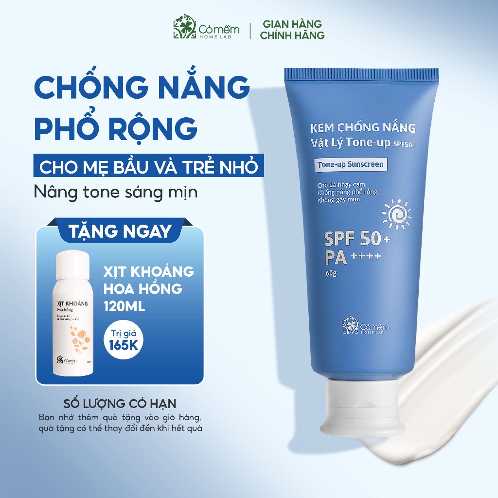 Ảnh Kem Chống Nắng Vật Lý Tone Up SPF50+ PA++++ Tone Up An Toàn Cho Da Nhạy Cảm Bà Bầu Trẻ Em Cỏ Mềm 60g 1