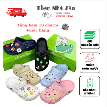 Dép sục crosc ,dép sục bánh mì đế thấp , sục đi mưa Nam Nữ Màu Trơn Cao 3cm Nam Nữ êm tặng 10 Jibbizt - Tiệm Nhà Sấu