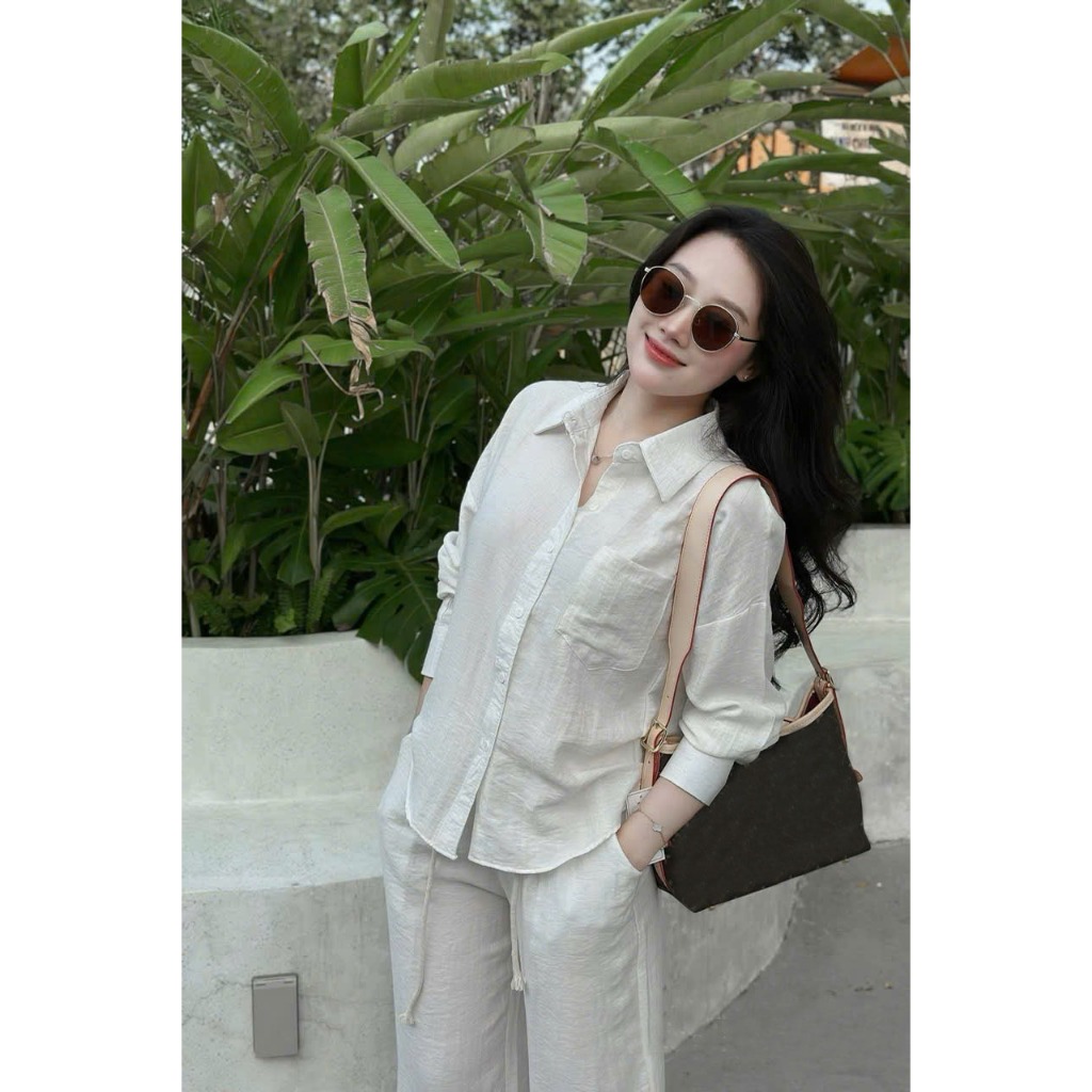 2026. HÈ [SÉT SƠ MI kèm dây lưng] Sét sơ mi chất đũi, Sét áo dài quần dài. Đủ size S M L XL . Đồ bộ nữ