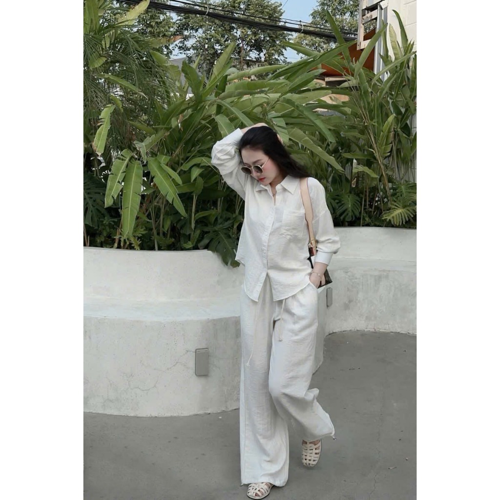 2026. HÈ [SÉT SƠ MI kèm dây lưng] Sét sơ mi chất đũi, Sét áo dài quần dài. Đủ size S M L XL . Đồ bộ nữ