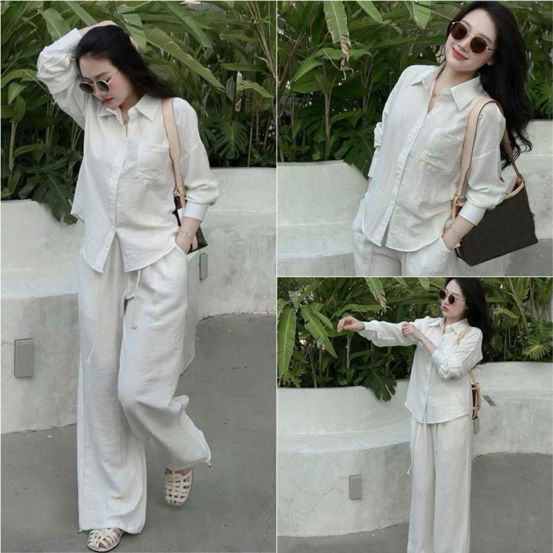 2026. HÈ [SÉT SƠ MI kèm dây lưng] Sét sơ mi chất đũi, Sét áo dài quần dài. Đủ size S M L XL . Đồ bộ nữ