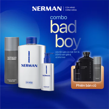 Combo Badboy Nerman - Sữa tắm gội cho nam 350ml & Gel vệ sinh 60S Fresh 100ml & Xịt khử mùi toàn thân Good Day 100ml