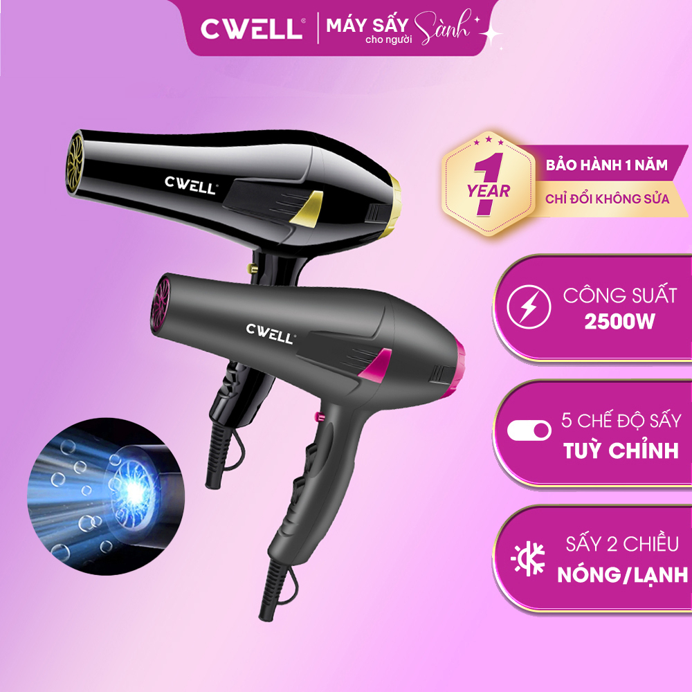 Máy sấy tóc công suất cao CWell 2500W, 3 chế độ nhiệt 2 chế độ gió, tạo kiểu tóc Chuẩn Salon C06HD