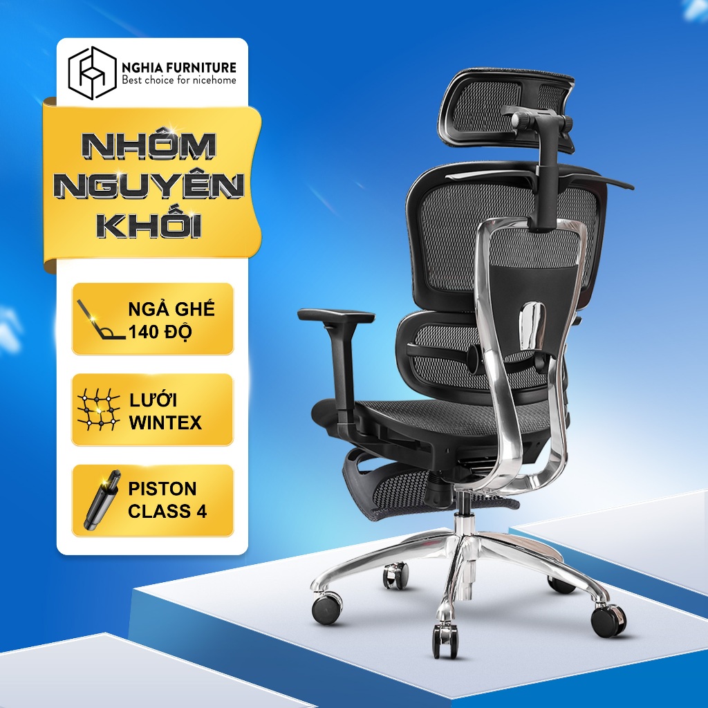 Ảnh Ghế công thái học Nghia Furniture Caster, Lưới Wintex Hàn Quốc, Piston Class 4, Bảo hành 5 năm 1