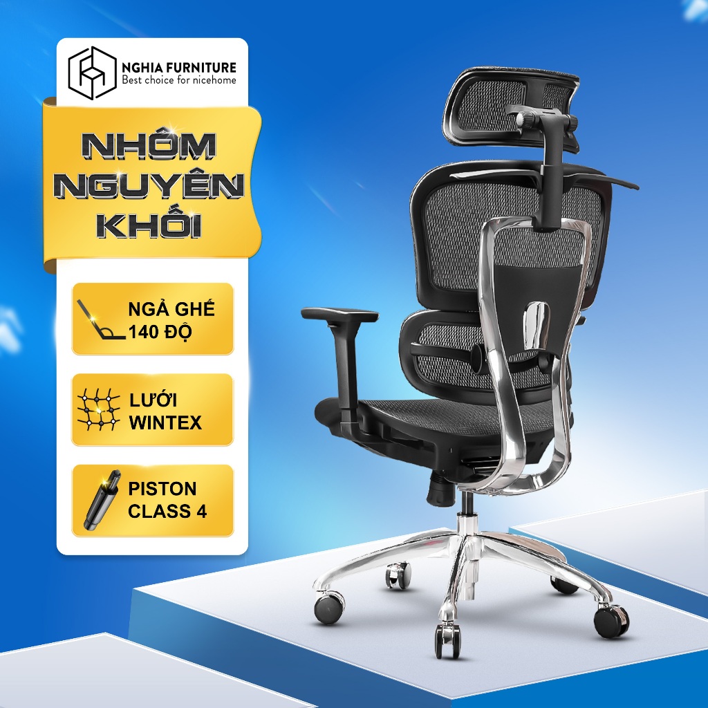 Ảnh Ghế công thái học Nghia Furniture Caster, Lưới Wintex Hàn Quốc, Piston Class 4, Bảo hành 5 năm 2
