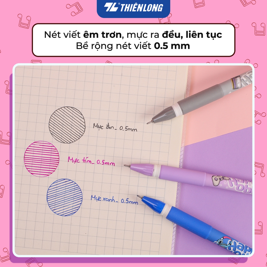 Combo 5/10/20 Bút gel Thiên Long Happ Obby GEL-056 - Nét viết 0.5mm, đệm tay êm ái, mực đều và liên tục | BigBuy360 - bigbuy360.vn