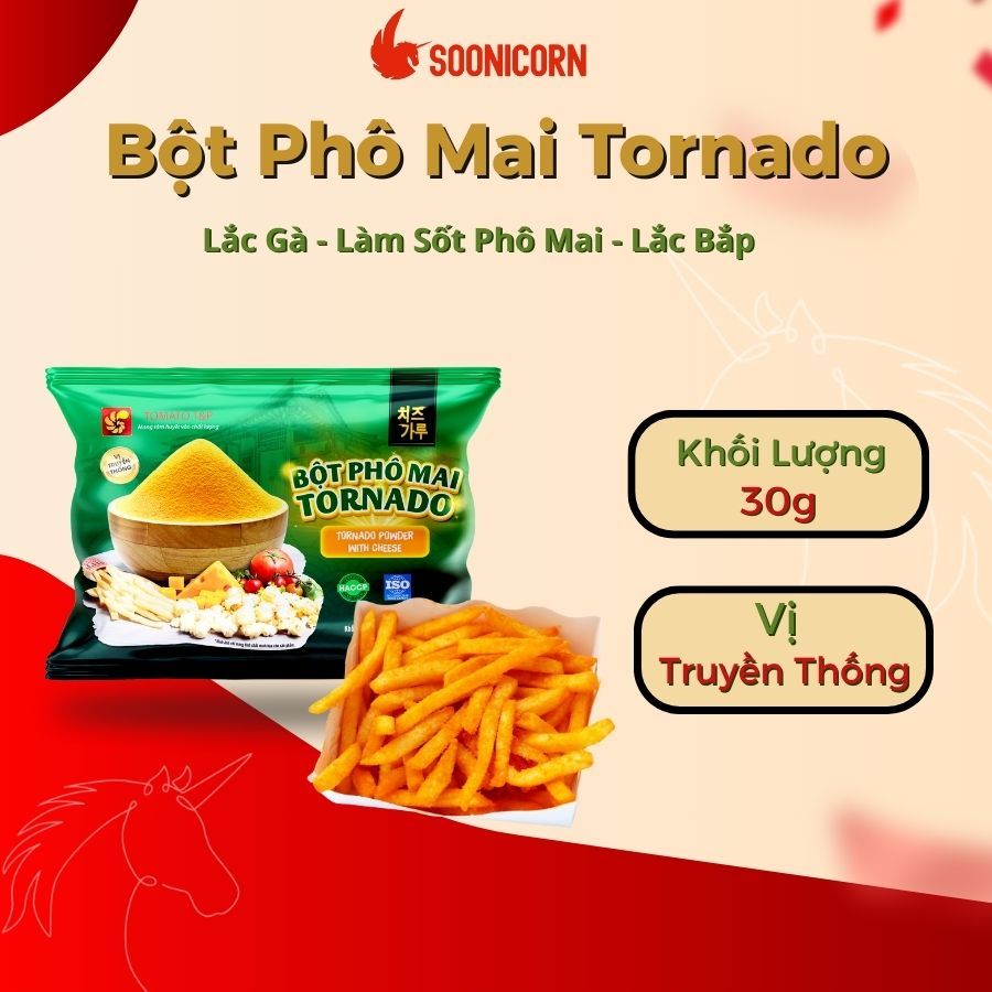 🧀 Bột Phô Mai Tornado - Lắc Khoai Tây, Gà Rán, Tokbokki, Bắp Rang Vị Phô Mai Hàn Quốc – Soonicorn