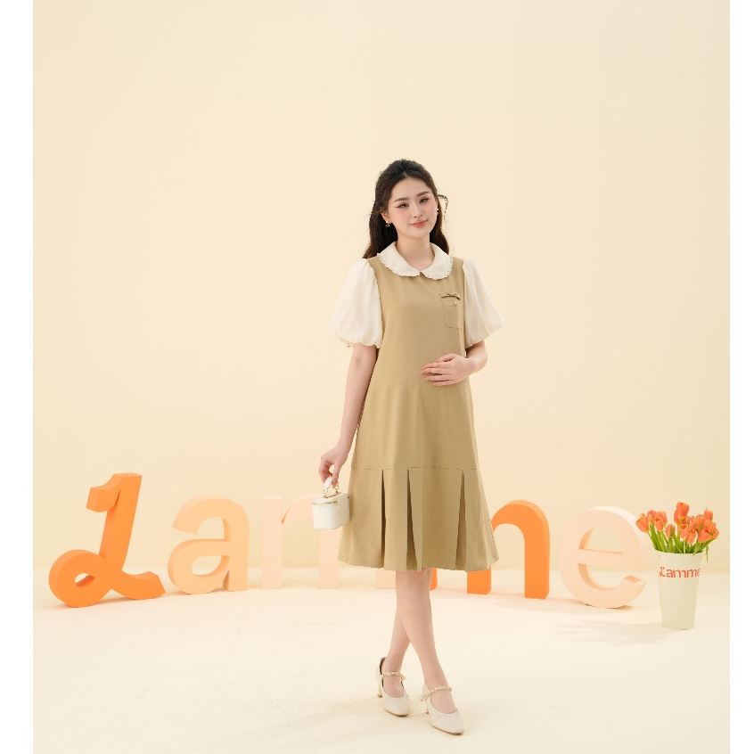 Ảnh Váy bầu, đầm bầu Elena Dress thiết kế cổ sen cách điệu phối chân váy đuôi cá xếp ly, chất vải chéo hàn BY L'AMME 1