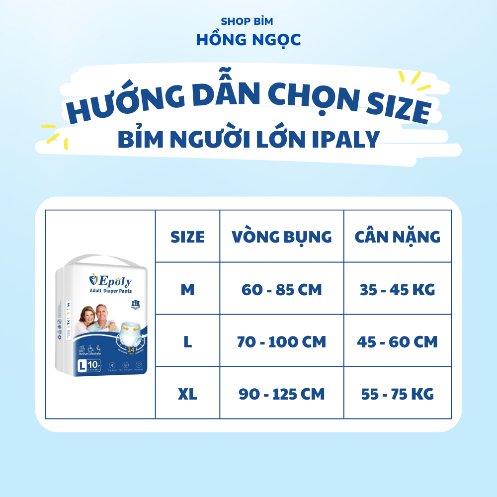 COMBO 100 miếng Bỉm Quần/Tã Dán người già EPOLY/IPALY chất lượng giá rẻ thấm hút tốt size M/L/XL