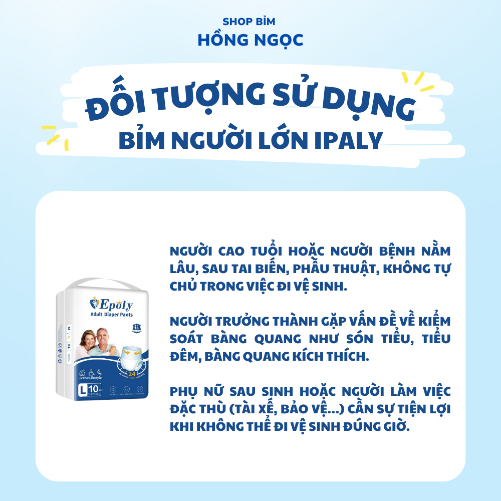 COMBO 100 miếng Bỉm Quần/Tã Dán người già EPOLY/IPALY chất lượng giá rẻ thấm hút tốt size M/L/XL