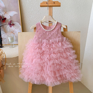 [Tạng Vòng cổ] Váy công chúa tutu hồng hàng QCCC - Váy bé gái ren bèo tầng siêu xinh