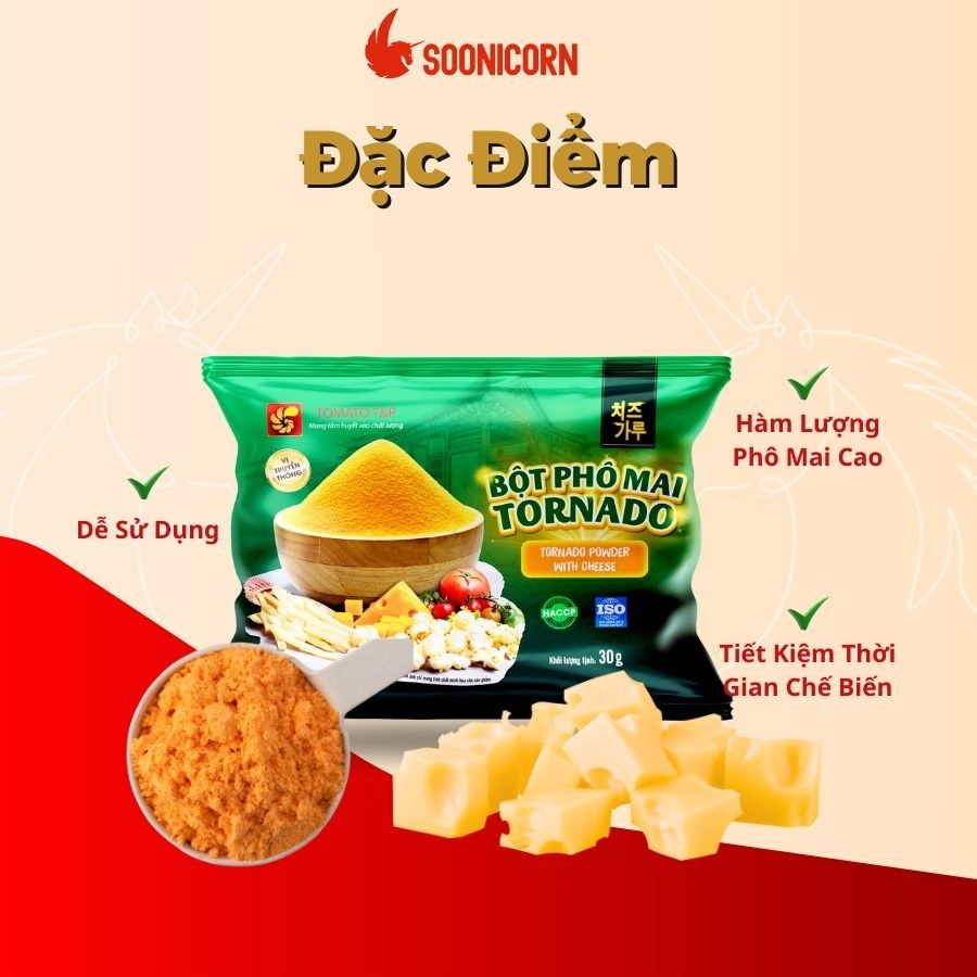 🧀 Combo 5 Gói Bột Phô Mai Tornado 30g Lắc Khoai Tây, Gà Rán, Làm Bánh, Sốt Chấm | Phô Mai Hàn Quốc