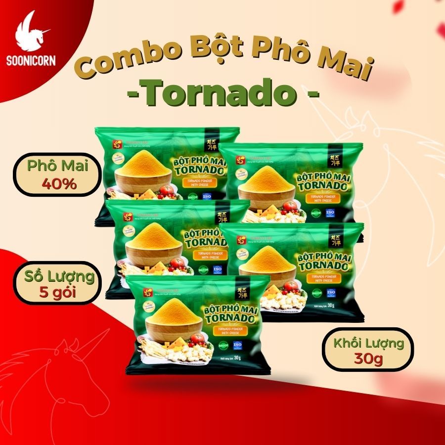 🧀 Combo 5 Gói Bột Phô Mai Tornado 30g Lắc Khoai Tây, Gà Rán, Làm Bánh, Sốt Chấm | Phô Mai Hàn Quốc