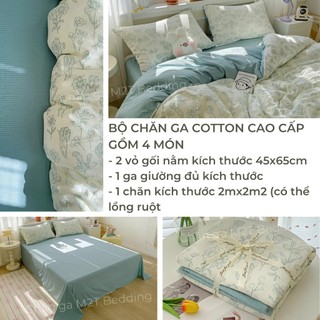 Bộ vỏ chăn ga gối Luna M2T Bedding gồm ga giường - 2 vỏ gối và vỏ chăn có khóa kéo