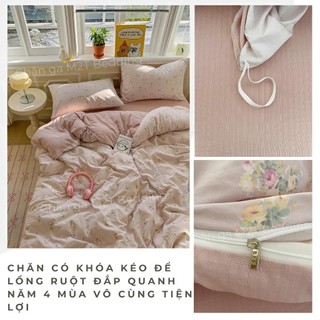 Bộ vỏ chăn ga gối Luna M2T Bedding gồm ga giường - 2 vỏ gối và vỏ chăn có khóa kéo