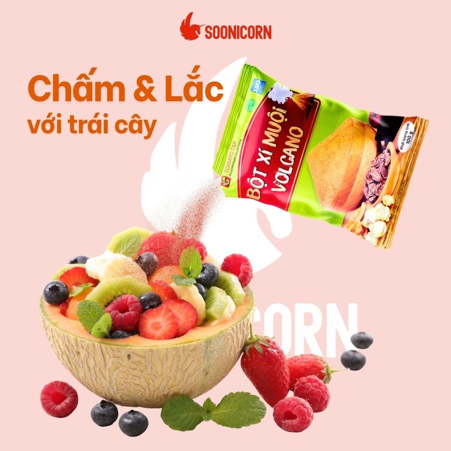🍑 Bột Xí Muội Volcano 100g | Dùng Lắc Trái Cây, Khoai Tây Chiên, Bắp Rang, Pha Chế Nước - Soonicorn