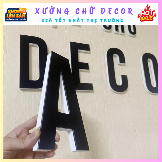 Chữ Nổi Đen Bóng cao 20cm dày 18mm In Hoa Dán Tường Decor Biển quảng ...