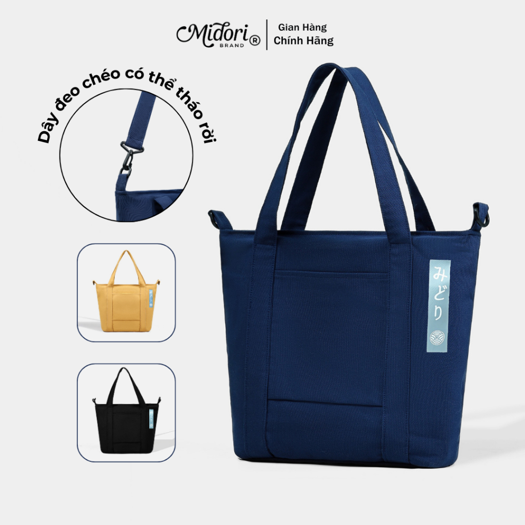 Túi Tote 2in1 Thời Trang Nam Nữ Có Dây Đeo Chéo Vải Canvas Đựng Laptop Đi Học | MI MIDORI