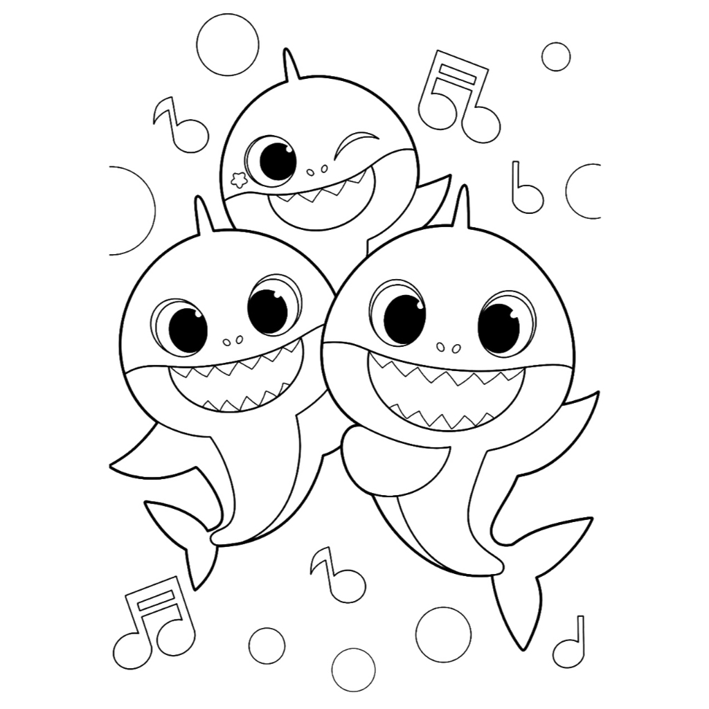 Bộ 50 tranh tô màu BABY SHARK  khác nhau không trùng lặp cho bạn thỏa sức sáng tạo