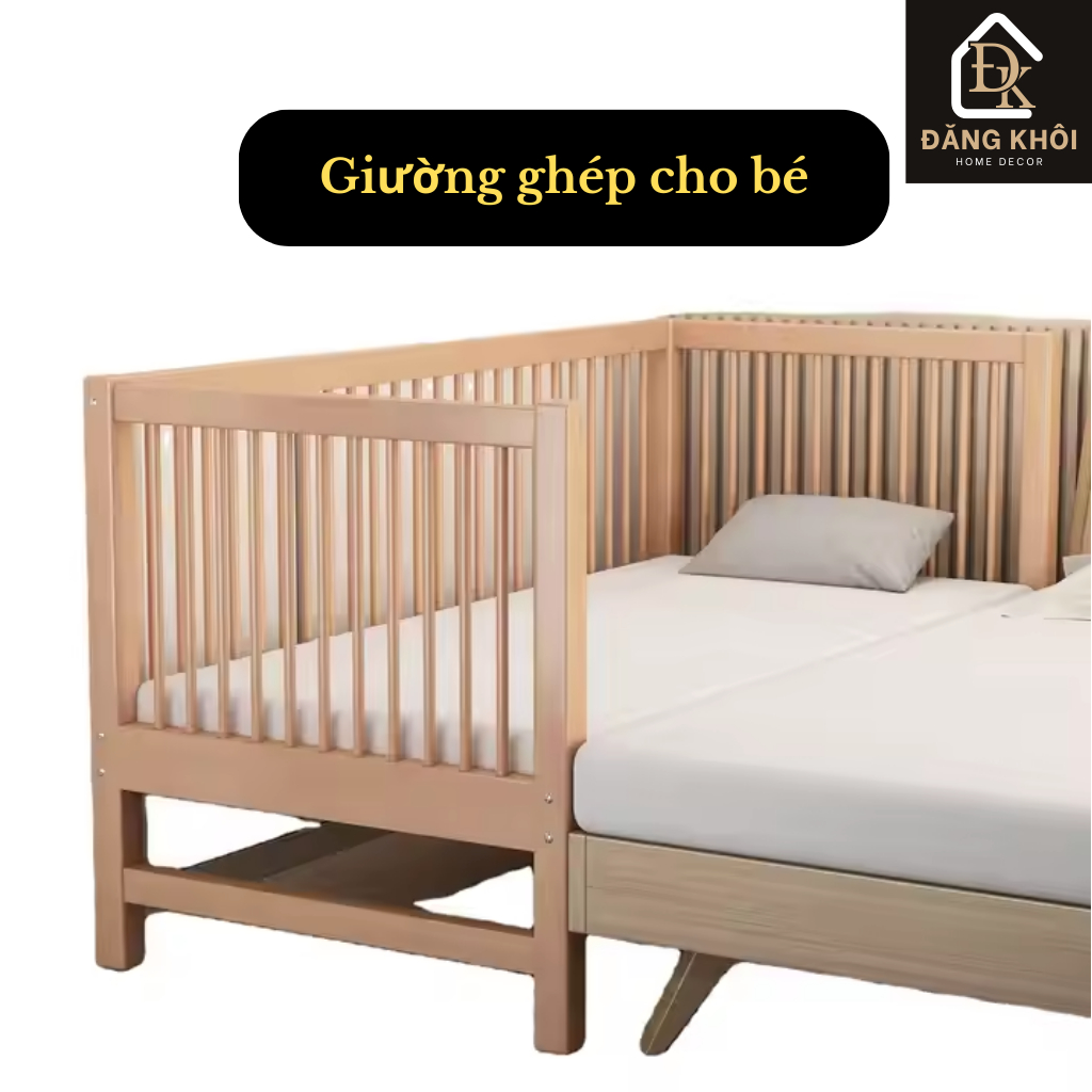 Giường Ghép Gỗ Thông Nan Tròn Cho Bé HomDecor – An Toàn, Chắc Chắn, Ghép Giường Người Lớn Có Thiết Kế Theo Yêu Cầu