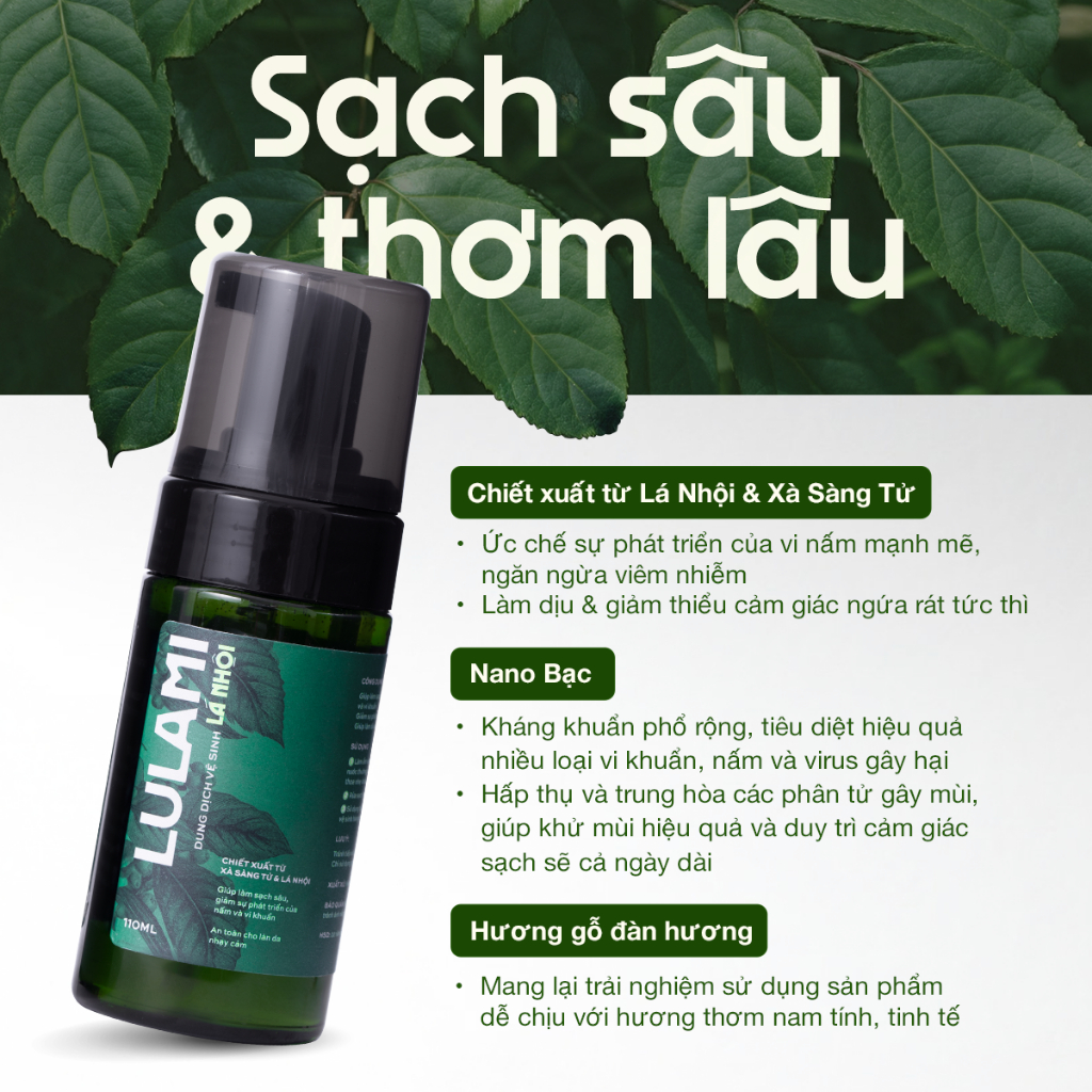 Dung dịch vệ sinh nam giới Lá Nhội LULAMI Sạch sâu và Thơm lâu Dạng bọt - Dung tích 110ml