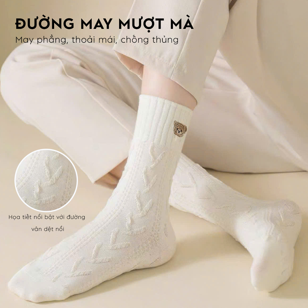 Tất vớ nữ họa tiết dễ thương và thổ cẩm dệt nổi, chất liệu mềm mịn thoáng khí - Ekiu Shop