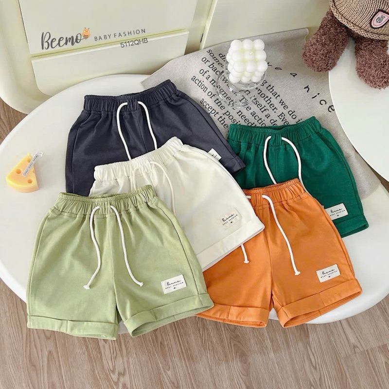 Quần short cotton sắc màu Beemo phối tag,chất liệu thun co giãn thấm hút mồ hôi cho bé 9-24kg