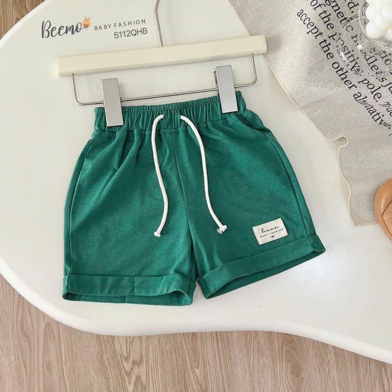 Quần short cotton sắc màu Beemo phối tag,chất liệu thun co giãn thấm hút mồ hôi cho bé 9-24kg