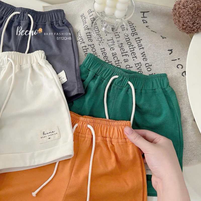 Quần short cotton sắc màu Beemo phối tag,chất liệu thun co giãn thấm hút mồ hôi cho bé 9-24kg