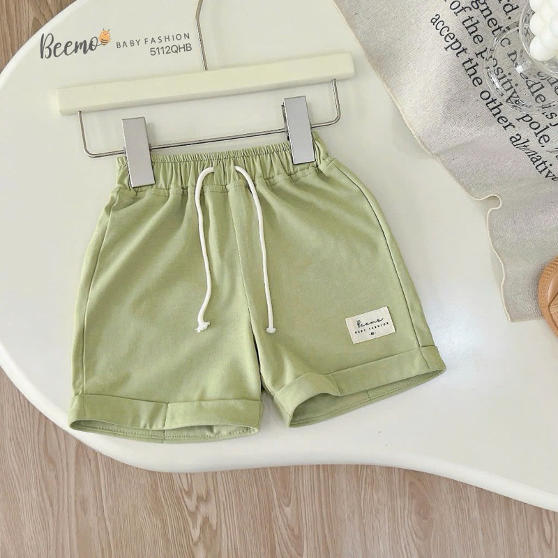 Quần short cotton sắc màu Beemo phối tag,chất liệu thun co giãn thấm hút mồ hôi cho bé 9-24kg