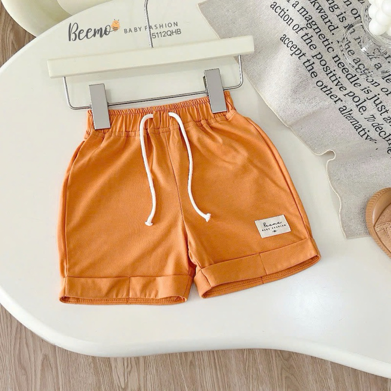 Quần short cotton sắc màu Beemo phối tag,chất liệu thun co giãn thấm hút mồ hôi cho bé 9-24kg