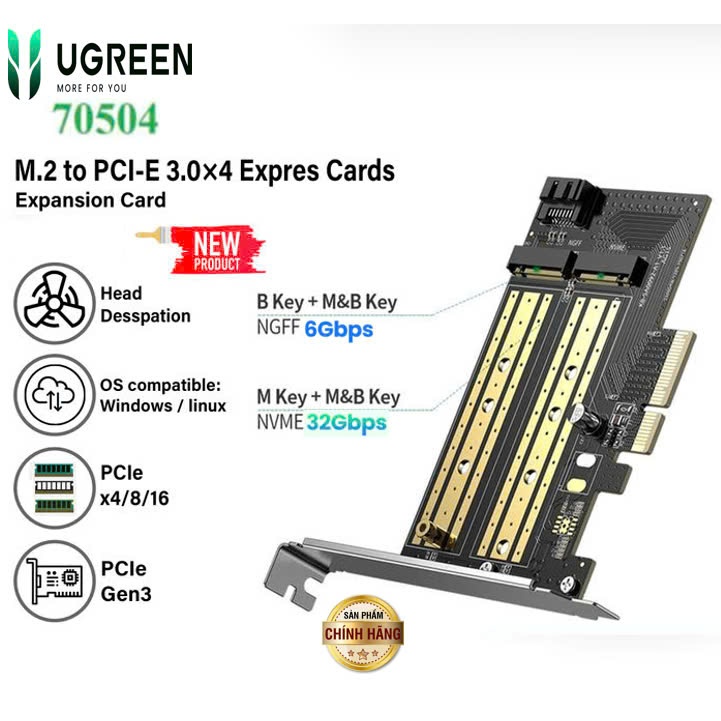 Card PCI- E Ugreen 70504 CM302 NVME,PCIe M2 3.0 32Gbps - NGFF SSD cho ...