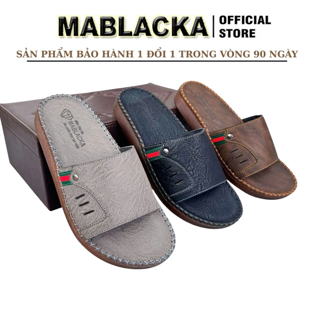 Dép da nam quai ngang D104 màu đen