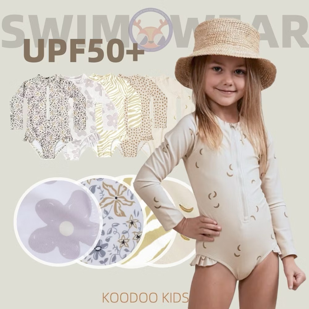 Bộ Đồ Bơi Liền Thân Dài Tay Viền Bèo Bé Gái - Bikini 1 Mảnh Dài Tay Kéo Khóa Cho Bé Từ 2-8 Tuổi