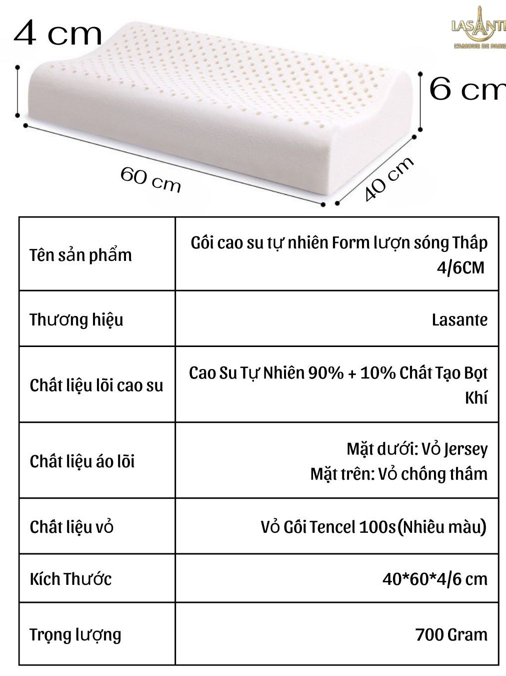 Ảnh Gối Cao Su Thấp 4 Cm Form Lượn Sóng Siêu Mỏng Lasante Thiết Kế Giảm Đau Cổ Khi Ngủ Chống Thoái Hóa 2