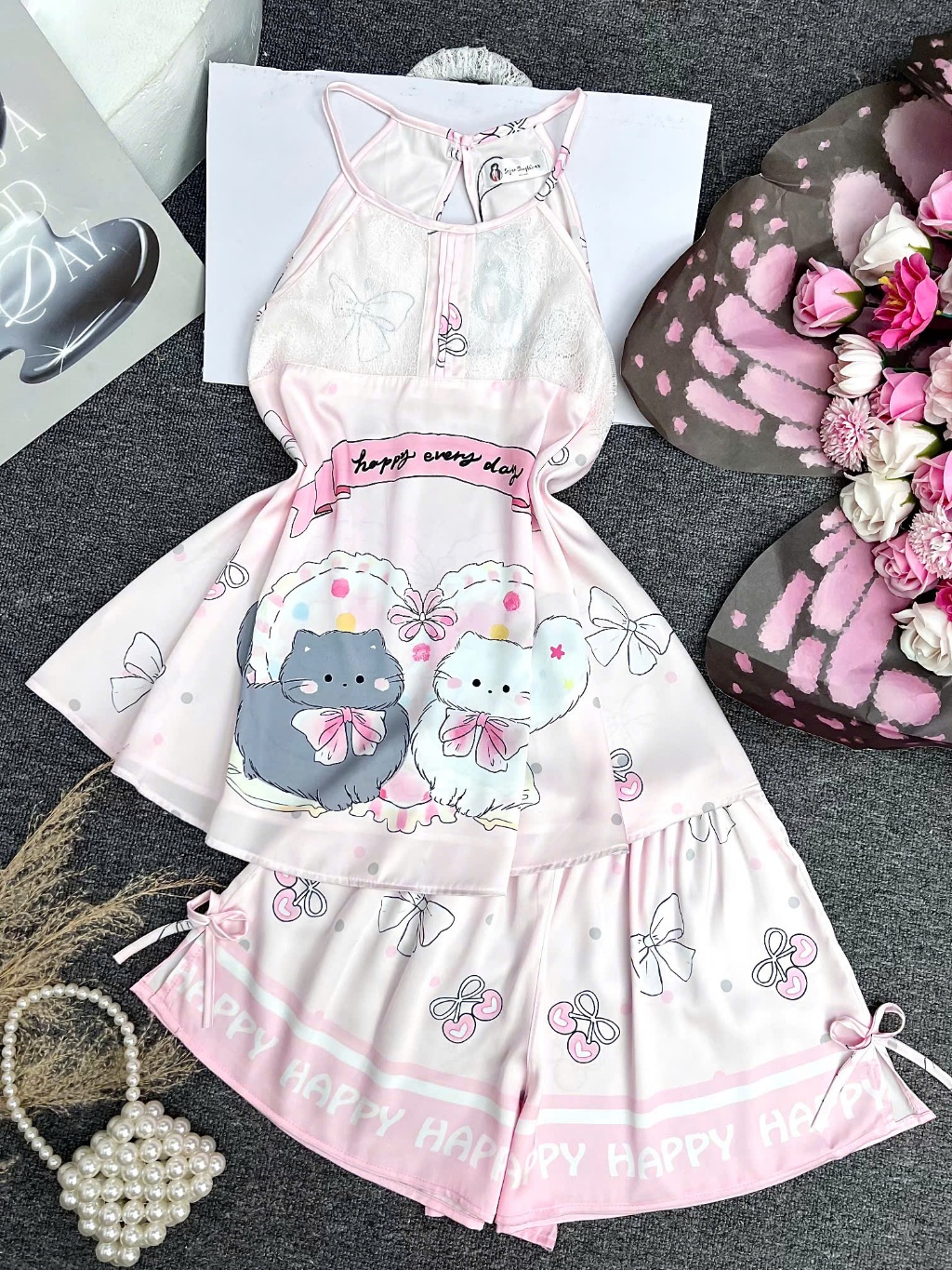 Ảnh Đồ Ngủ Sexy Nữ SOJUN Bộ Yếm Latin Xếp Ly Ren Thiết Kế 1 size 45 - 65Kg 2