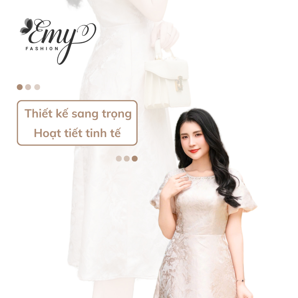 Ảnh Đầm Thiết Kế EMY Thời Trang Cao Cấp EM7680 Đầm Gấm, Tùng Xòe Sang Chảnh Đi Tiệc 3