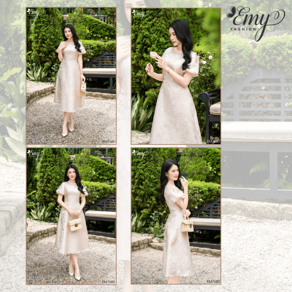 Ảnh Đầm Thiết Kế EMY Thời Trang Cao Cấp EM7680 Đầm Gấm, Tùng Xòe Sang Chảnh Đi Tiệc 2