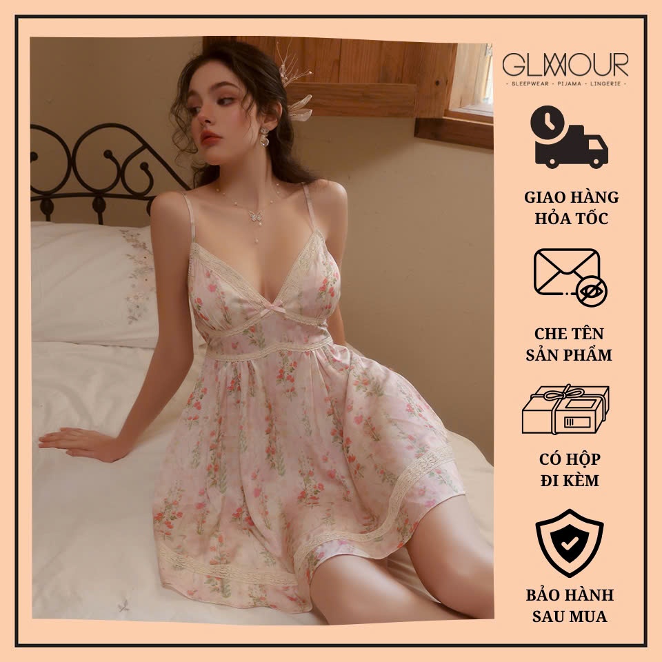 Váy ngủ hai dây lụa satin cao cấp Glamour Đầm mặc nhà gợi cảm quyến rũ (MS70)