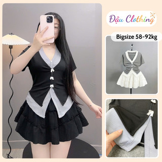 Set Bộ Bigsize Nữ Áo Thun Kiểu Kèm Chân Váy Xòe Dễ Thương Nữ Tính Cho Chubby (60-95Kg) SET977
