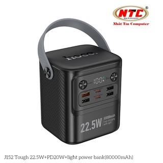 Pin sạc dự phòng Hoco J152 80000mAh 2 cổng TypeC PD & 4 cổng USB-A max 22.5W, Đèn led siêu sáng, Thiết kệ gọn (Đen)