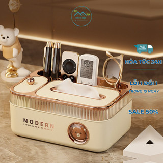 Hộp đựng hình gấu đa năng để bàn sang trọng, Hộp đựng giấy lau điều khiển mỹ phẩm, bút