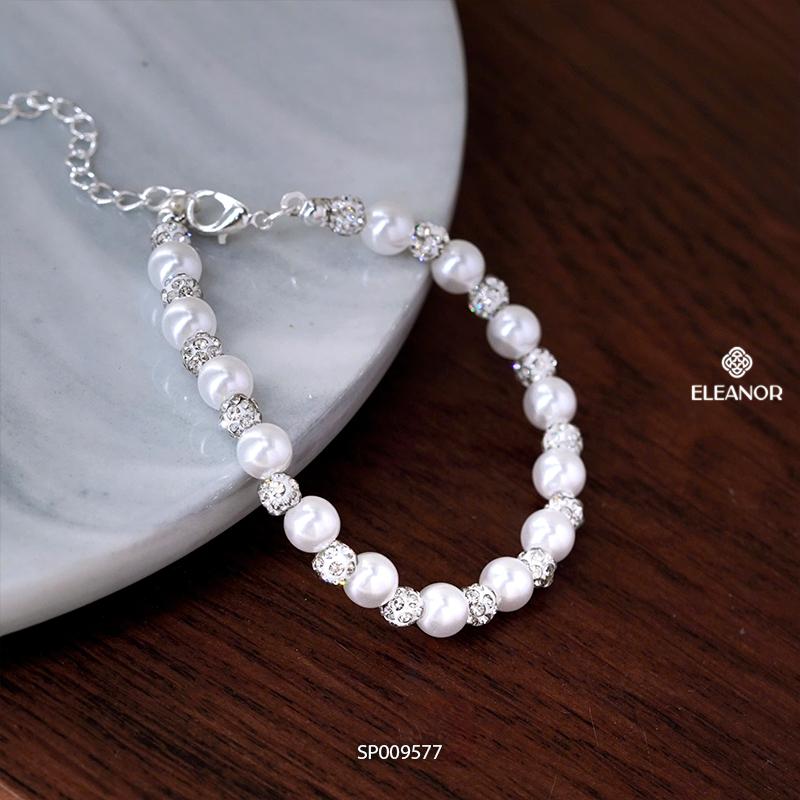 Vòng tay nữ Eleanor Accessories đính đá ngọc trai nhân tạo phụ kiện trang sức lắc tay 9577
