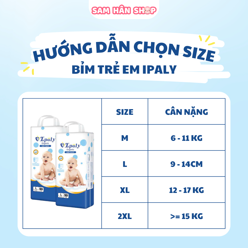 Bỉm Quần Trẻ Em Ipaly Organic Mềm Mại Thấm Hút Nhanh, Chống Hăm Bịch 50 Miếng, Đủ Size M/L/XL/2XL