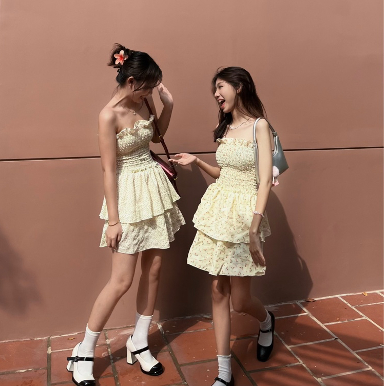 Đầm ống hoa nhí bèo xoè