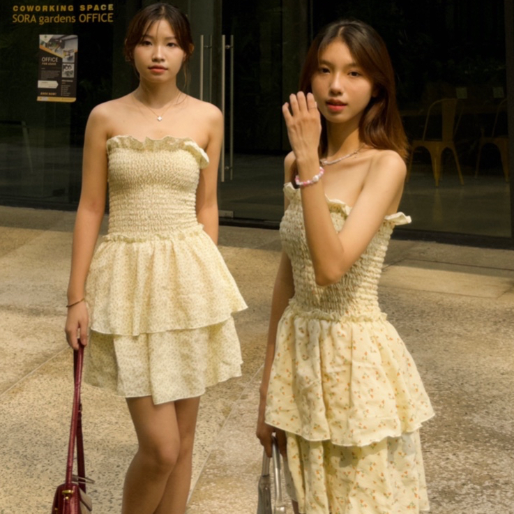 Đầm ống hoa nhí bèo xoè