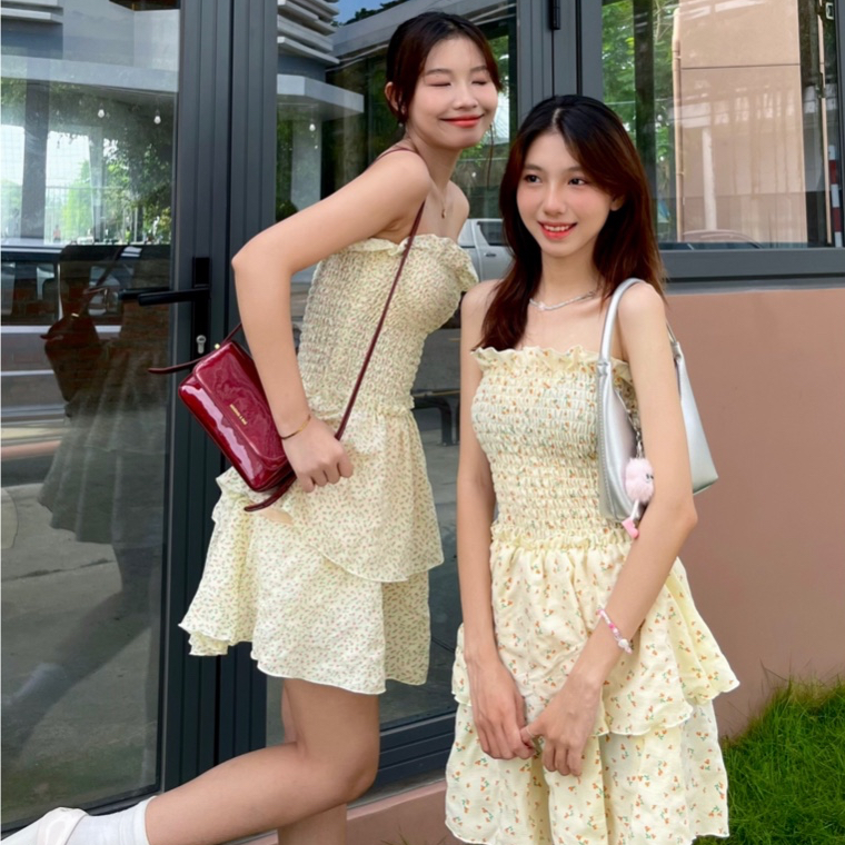 Đầm ống hoa nhí bèo xoè
