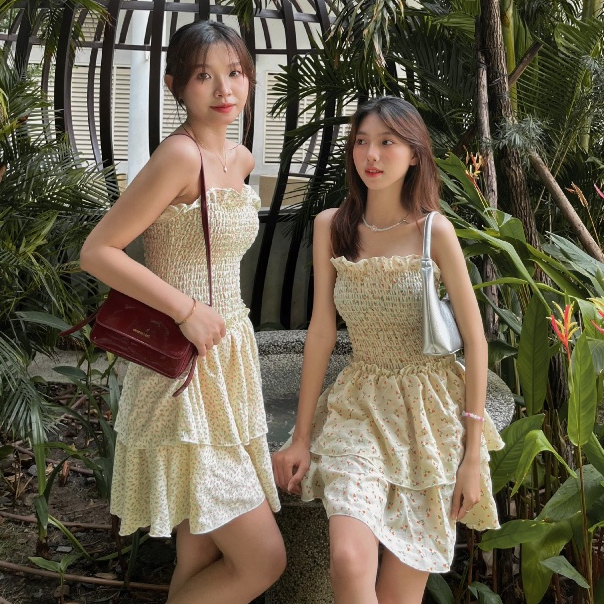 Đầm ống hoa nhí bèo xoè