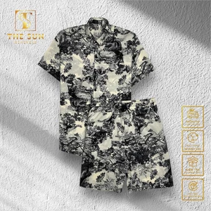 Bộ Quần Áo Lụa Họa Tiết Phong Cảnh 2 Màu - Bộ Sơ Mi Lụa TS09, TS12 - Size 50-100kg - Bộ Cuban Shirt Vải Lụa Thoáng Mát